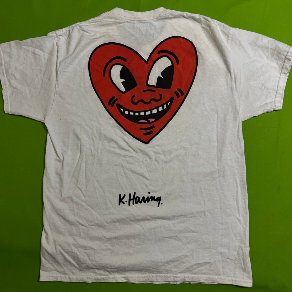 Keith Haring Ripple Junction Smiling Heart Graphic T-Shirt White Mens Large L‎